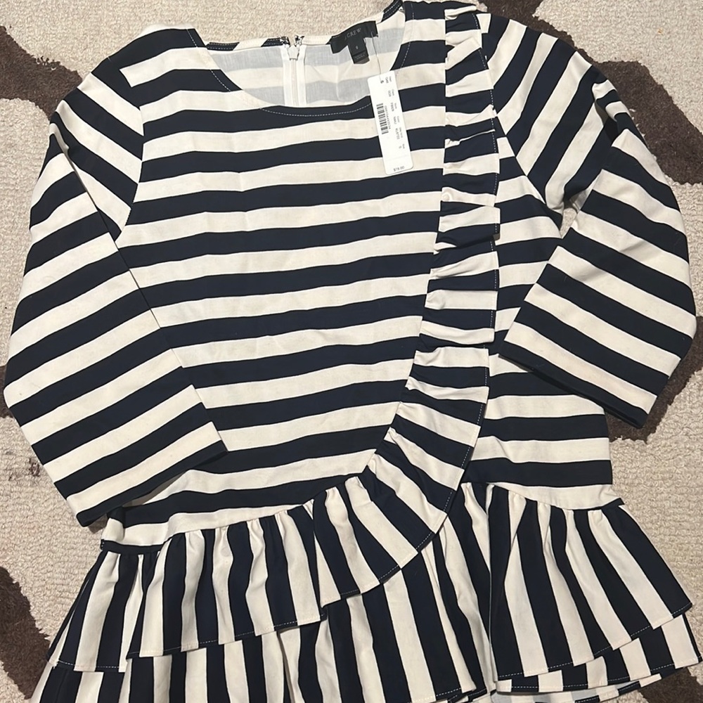 Jcrew navy and cream ruffle peplum top sz s NWT